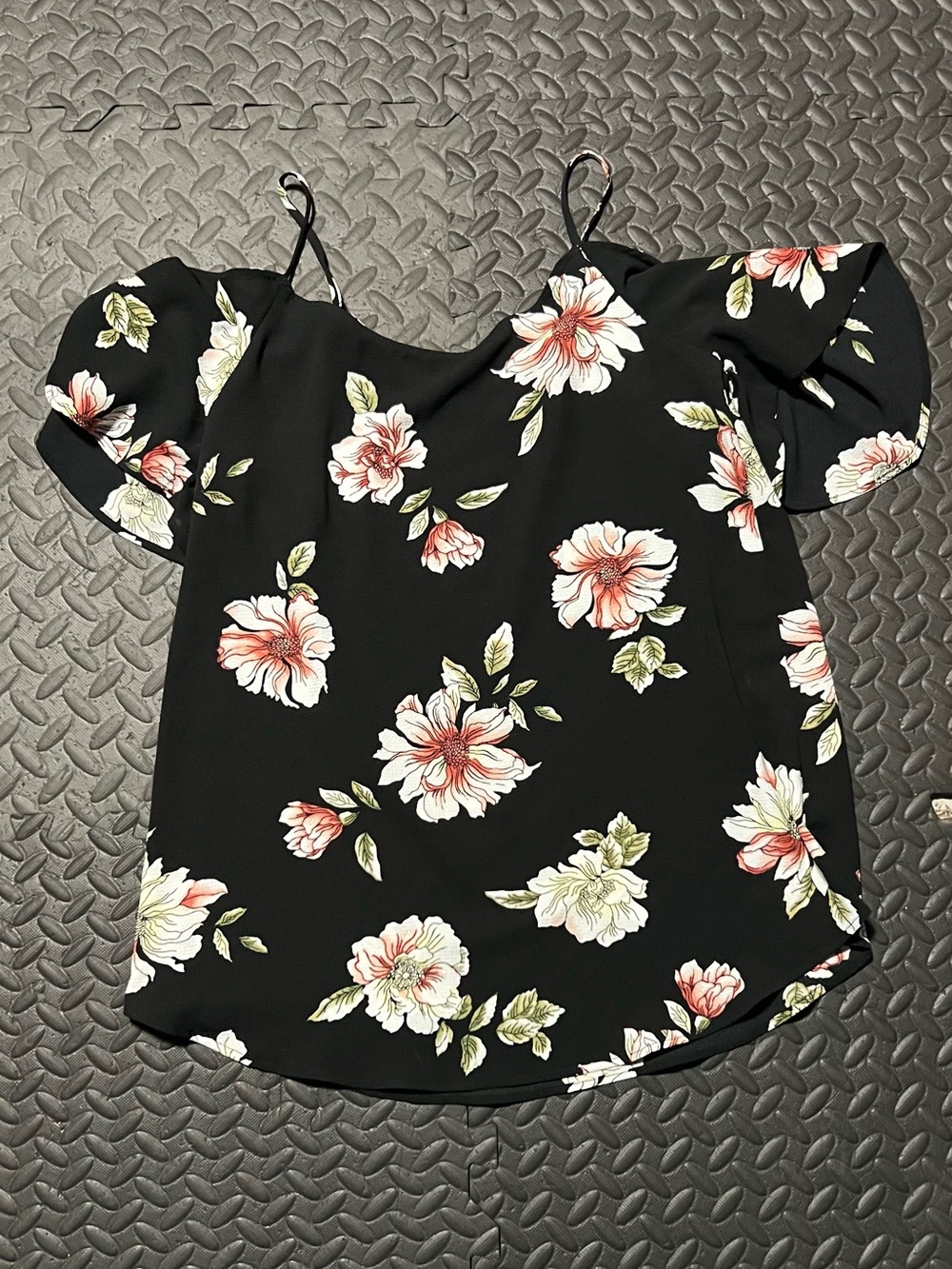 Kaileigh Black Floral Cold-Shoulder Cami